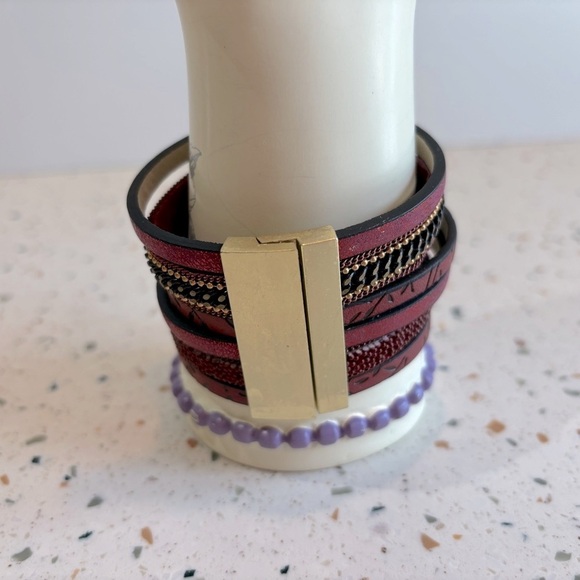 Red Multi Layered Wrap‎ Crystal Cuff Bracelet - Picture 12 of 13